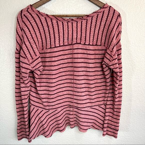 We the Free pink and purple striped waffle knit peplum long sleeve blouse size S - Picture 5 of 6